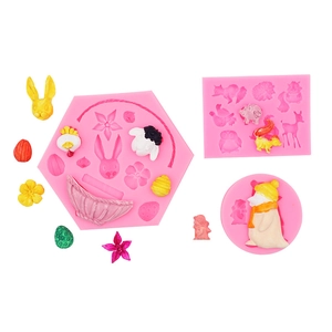 Details von rosa Silikonformen zu Ostern mit Kaninchen und Eiern für DIY-Backen und Harz