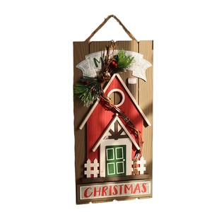 Targa natalizia in legno a forma di casa con Babbo Natale e pupazzo di neve