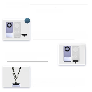 Three-step guide for installing a universal phone lanyard with black tether tab and cord
