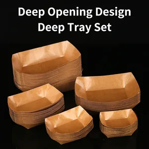 Eco-friendly kraft paper food boats in five sizes for takeout snacks and BBQ trays