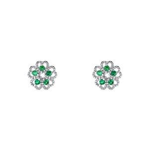 S925 sterling silver flower stud earrings with green gemstones in a French retro style