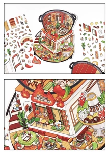 Detailed macro view of 2.5D Chinese hot pot restaurant themed DIY scenery stickers