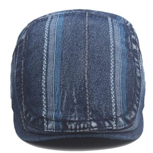 Classic blue striped denim beret hat with vintage duckbill peak for men and women