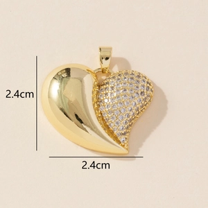 Detailed dimensions of 2.4cm gold heart pendant with cubic zirconia stones