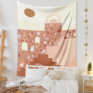 Detail of bohemian tapestry with abstract geometric terrazzo pattern for home wall decor