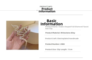 Detail specifications of 11cm snake rhinestone tassel hair claw made of alloy and crystals