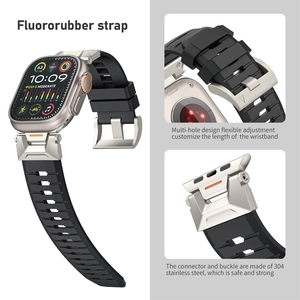 Cinturino robusto in gomma fluorata nera per Apple Watch Ultra con fibbia in acciaio