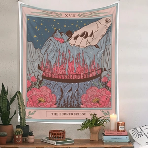 Artistic tarot wall tapestry featuring The Burned Bridge design for room decoration
