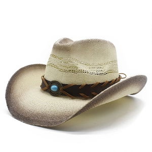 Chapeau De Cow-Boy En Paille Respirant Chapeau De Soleil En Papier Avec Bande Décorative Ombre Bord Large Pour Hommes Femmes