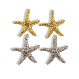 Boucles d'oreilles étoile de mer dorées et argentées avec strass étincelants au centre