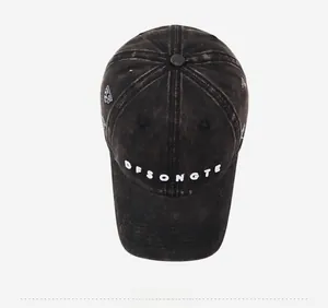 Top view of charcoal washed cotton baseball cap with white DFSONGTE letter embroidery