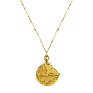Minimalist 18K gold-plated stainless steel necklace with whale tail round pendant