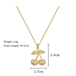 Detailed size map for cherry zircon pendant necklace with chain length 40+5cm and weight 3.8g