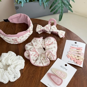 Floral Bow Hair Accessories Pink Fabric Resin Vintage French Style Sweet Elegant For Women Girls