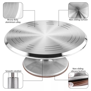 Aluminum alloy revolving cake turntable with non-slip silicone base and smooth rotation
