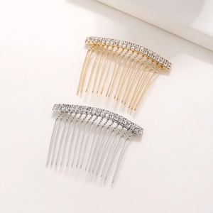 Sparkling double-row rhinestone hair combs in gold and silver finish for bridal styling