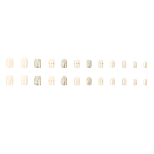 Short square milky white and gold glitter gradient press-on nails set with 24 pieces