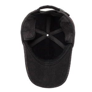 Fleece lined winter baseball cap for men with ear protection in dark grey wool blend