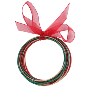 Set di bracciali multistrato glitter rosso verde e oro con fiocco di nastro decorativo