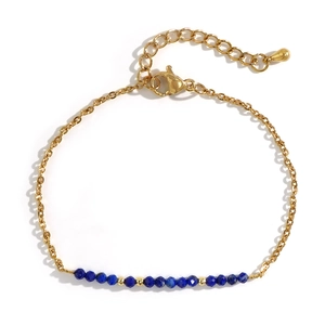Minimalist gold-plated stainless steel bracelet with blue faceted gemstones for women