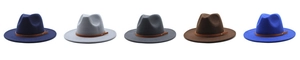 Detailed comparison of five wool felt fedora hats with brown leather belts and buckles