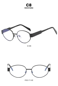 Detailed side and front views of black oval full-rim anti-blue light glasses