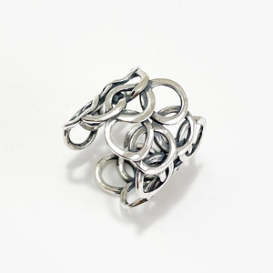 Minimalist 925 sterling silver multi-layer chain ring with vintage oxidized finish