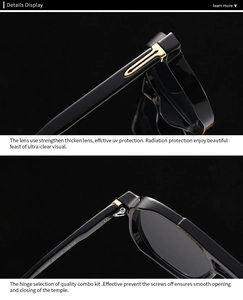 Detailed close-up of sunglasses temples with golden arrow decor and model specs W6090