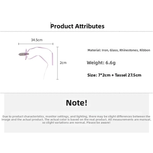 Detailed size specifications for purple rhinestone ribbon hair clip with 27.5cm tassel