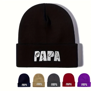Berretto Beanie Ricamo PAPA Pesca Inverno Caldo Maglia Con Risvolto All'aperto Casual Copricapo Per Uomini Papà Regalo