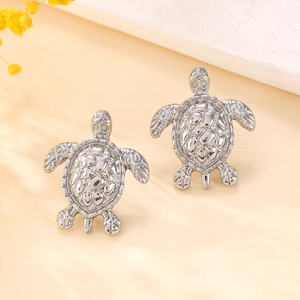 Elegant silver sea turtle stud earrings with detailed shell pattern for women