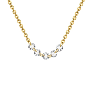 Elegant gold stainless steel necklace featuring five white cubic zirconia stones in an arc