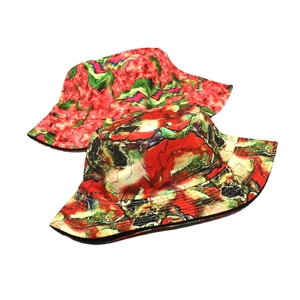 Double-sided reversible bucket hat with creative abstract prints for outdoor sun protection