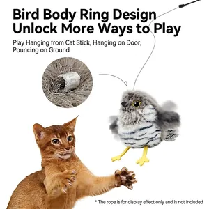 Electric plush bird cat toy with hanging ring feature for interactive hunting play