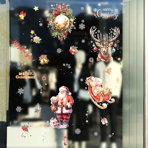 Stickers de Noël pour fenêtres avec Père Noël, rennes et flocons pour déco en verre