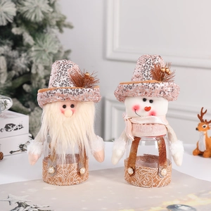 Christmas Candy Jars Sequins Cloth Plush Santa Snowman Ornaments Gift Storage Containers Holiday Decor Festive Table Decoration