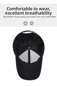 Internal view of black baseball cap showing breathable mesh fabric and top metal fastener