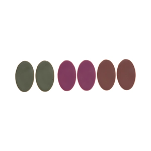 Matte geometric oval earrings in olive green, rose purple, and reddish brown colors