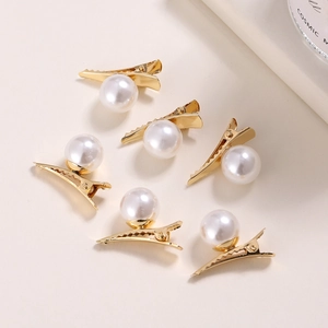Hair Clips Elegant Faux Artificial Pearl Gold Tone Alloy Duckbill Barrettes Side Pins Sweet Fashion Hair Accessories For Women