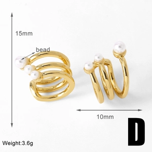 Detail view of gold-plated triple layer ear cuff with white pearls and size measurements