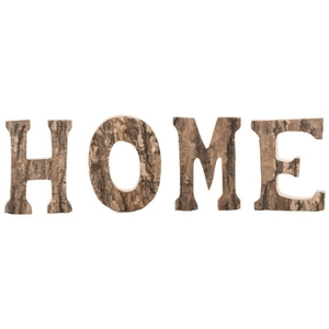 Natural white birch wood HOME letters set with rustic bark edges for wall decor