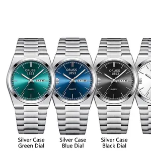 Sleek ultra-thin waterproof quartz watch for men with calendar and steel strap
