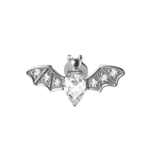 Clou d'oreille chauve-souris en acier poli avec pierres de zircone cubique claires