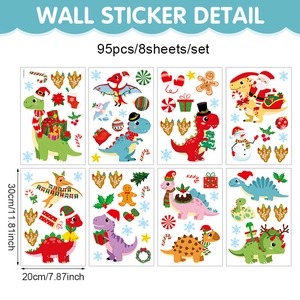 Lot de 95 stickers muraux dinosaures de Noël sur 8 feuilles pour décoration vitrine