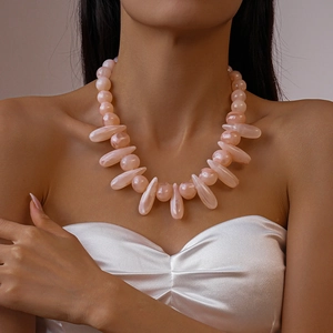 Chunky Beaded Necklace Acrylic Water Drop Statement Marbled Texture Vintage Bohemian Jewelry For Women Adjustable Clasp