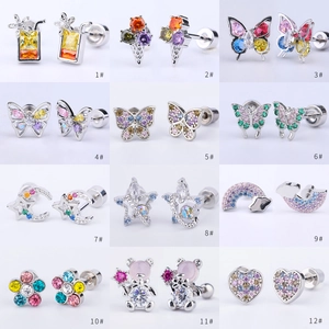 Boucles D'oreilles Cartilage 316L Acier Inoxydable Cuivre Plaqué Or Zircone Papillon Étoile Bijoux Piercing Femmes
