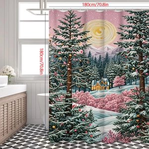 Tenda Da Doccia Impermeabile Poliestere Motivo Paesaggio Invernale Natale Con Ganci Arredo Bagno Asciugatura Rapida
