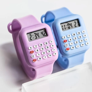 Mini Kids Electronic Calculator Watch Multifunctional Math Arithmetic Date LCD Digital Silicone Wristwatch For School Children