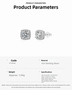 Macro view of S925 sterling silver halo stud earrings with 5mm 5A grade cubic zirconia