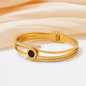 Stainless Steel Bangle Bracelet For Women Rhinestone Triple Layer Roman Numerals Fashion Jewelry Elegant Gift